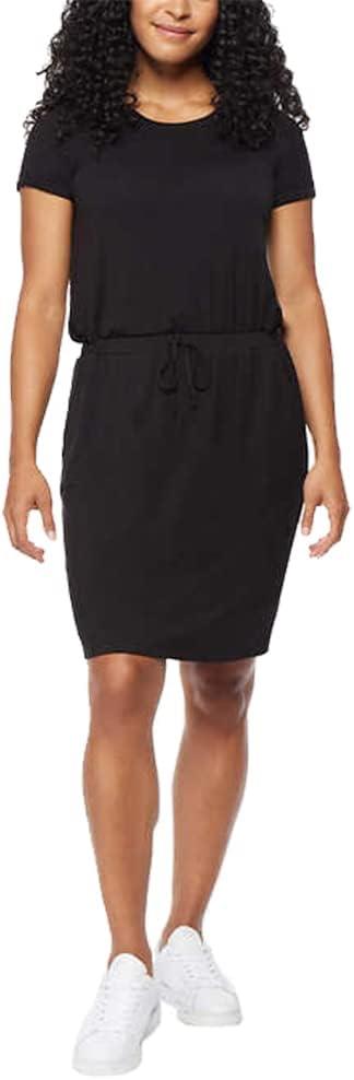 32 DEGREES Cool Women's Short Sleeve Comfy Elastic Waist Lux Dress (Black, XXL)