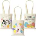 Jectivs 3Pack Easter Canvas Gift Bags with Handles Party Supplies,9.8 x 7.8 Inch Happy Easters Reusable Bunny Tote Bags Treat Basket Bulk for Kids Easter Egg Hunt Spring Party Favors (Blue Orange Green)