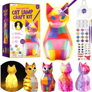 Paint Your Own Cat Lamp Kit, Arts and Crafts for Kids Ages 8-12, Art Supplies Painting kit for Kids 6-12, Cat Night Light Toys Girls Boy Birthday Christmas Gifts for Kid Ages 3 4 5 6 7 8 9 10 11 12+