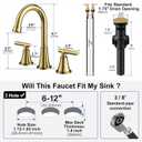 Bathroom Faucets for Sink 3 Hole, Hurran Brushed Gold Bathroom Sink Faucet with Pop-up Drain and Supply Lines, Stainless Steel Lead-Free Widespread Faucet for Vanity RV Farmhouse Sink