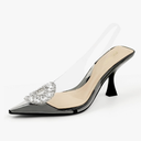 JENN ARDOR Clear Heels for Women Slingback Pointed Closed Toe Heels with Rhinestones 3 inch Comfortable Stiletto Sandals Pumps Wedding Party Dress Shoes, 7.5