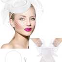 Geyoga 50s Fascinators Hat for Women 20s Feather Pillbox Hair Clip Funeral Tea Party First Communion Headpiece and Lace Glove