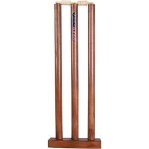 Wooden Cricket Wicket Stumps Multi-Surface Placement with Wood Base. 3 Wickets and 2 Bails