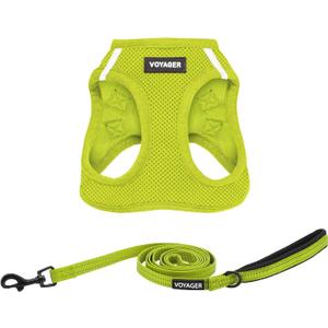 Voyager Step-in Air All Weather Mesh Harness and Reflective Dog 5 ft Leash Combo with Neoprene Handle, for Small, Medium and Large Breed Puppies by Best Pet Supplies - Set (Lime Green), S