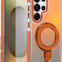 Magnetic Fit for Samsung Galaxy S25 Ultra Case with Stand, Orange | [Compatible with Magsafe] [Cute Fluorescent Design] [1 Screen Protector] Slim Translucent Matte Case for S25 Ultra 6.9"