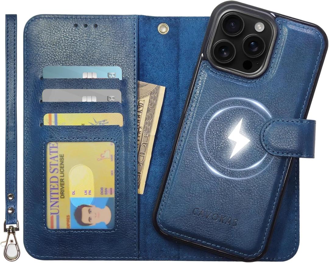 Case Wallet for iPhone 16 Pro Max Wallet Case, Detachable Leather Cover with Card Holder, Strong Magnetic Compatible with MagSafe Wireless Charging, Kickstand Shockproof Cover 6.9 inch, Blue
