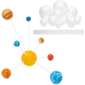 Bright Creations DIY Solar System Model Kit - 24 Piece Set with 14 White Foam Balls & 10 Bamboo Sticks for Science Projects