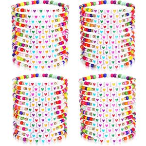 48 Pcs Friendship Bracelets Bulk Colorful Beaded Bracelets for Women Love Heart Letter Motivational Gifts for Woman Adults Wedding Party Favors