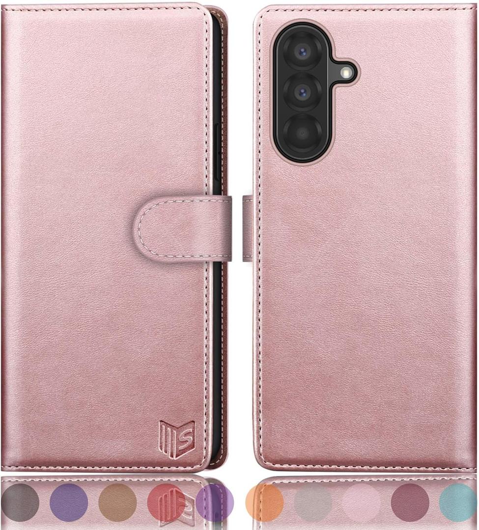 SUANPOT Compatible with Samsung Galaxy A36 Wallet case with RFID Blocking Credit Card Holder,Flip Book PU Leather Protective Cover Women Men for Samsung A36 Phone case Rose Gold