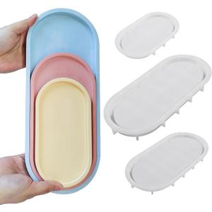 Wehous 3PCS Oval Tray Silicone Molds, Different Size Tray Resin Concrete Mold Large Rolling Tray Molds Storage Molds for Epoxy Resin Casting Container Candle Jewelry Holder Plates Mold Craft Decor