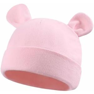 Duoyeree Baby Hat Newborn Hat Adorable Cotton Bear Ear Beanie Cap for Infant Girl Boy 0-6 Months Pink