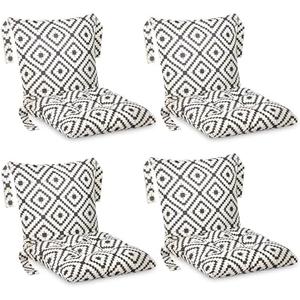 Barydat 4 Pcs Outdoor Patio Chair Cushions with Back, 21.7 x 43.3 Inch Decorative Dining Back Cushions with Tie Buffalo Plaid Indoor Outdoor for Patio Furniture(Black and White,Grid)