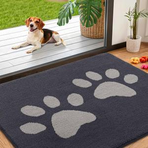 Smiry Dog Door Mat for Muddy Paws, Absorbs Moisture and Dirt, Low-Profile Entryway Mat with Non-Slip Backing, Entry Indoor Outdoor Doormat for Inside Floor (40x32 Inches, Dark Grey, Paw)