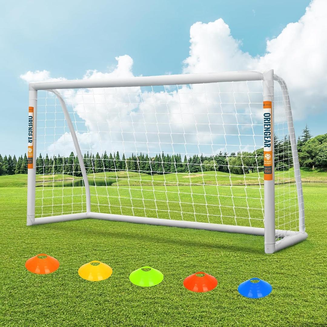 ORIENGEAR Soccer Goal, 12x6/10x6.5/8x6/6x4 Full Size Soccer Goals for Backyard, Soccer Net with Training Discs, Portable Soccer Goal for Kids and Adults with 1 Carry Bag, Porterias De Futbol
