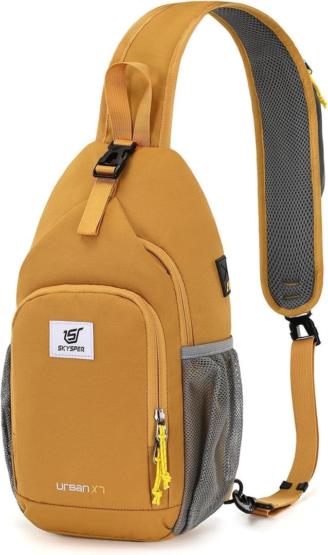 SKYSPER Sling Bag RFID Crossbody Sling Backpack Cross Body Shoulder Bag Travel Hiking Daypack for Women Men (Apricot)