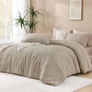Andency Oatmeal Comforter California King Size, 3 Pieces Boho Bedding Set & Collections, Farmhouse Tufted Fluffy Bedding Comforter Sets for All Seasons (1 Comforter 104x96In, 2 Pillowcases)