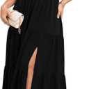 SCOMCHIC Womens Plus Size Maxi Dress Formal Short Sleeve Square Neck Smocked Side Split Flowy A Line Tiered Long Dress, 2XL