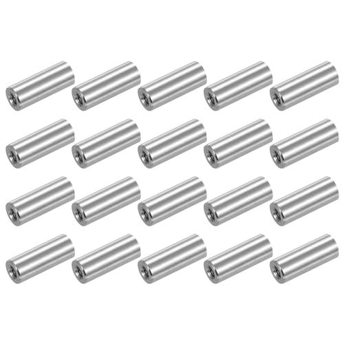 uxcell M5x0.8mm Round Coupling Nuts, 20 Pcs 304 Stainless Steel Connector Nuts Fasteners Rod Bar Stud 25mm for Industrial Construction Fasteners, Silver