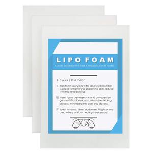 3 Pack Lipo Foam - Post Surgery Ab Board for Use with Post Liposuction Surgery Flattening Abdominal Compression Garments Liposuction Foam pads for Recovery 8"X11" (White)