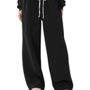 Wide Leg Sweatpants Women Baggy Slit Hem Casual Pants Elastic Waist Sweat Pants Fall Winter Trouser Black XS