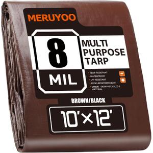 8 Mil Tarps Waterproof 10x12 FT, UV Resistant & Rip Tear Resistant Reversible Poly Tarp with Grommets, Ideal for Outdoor Furniture Cover, Car Protection, Garden Plants & Home Storage