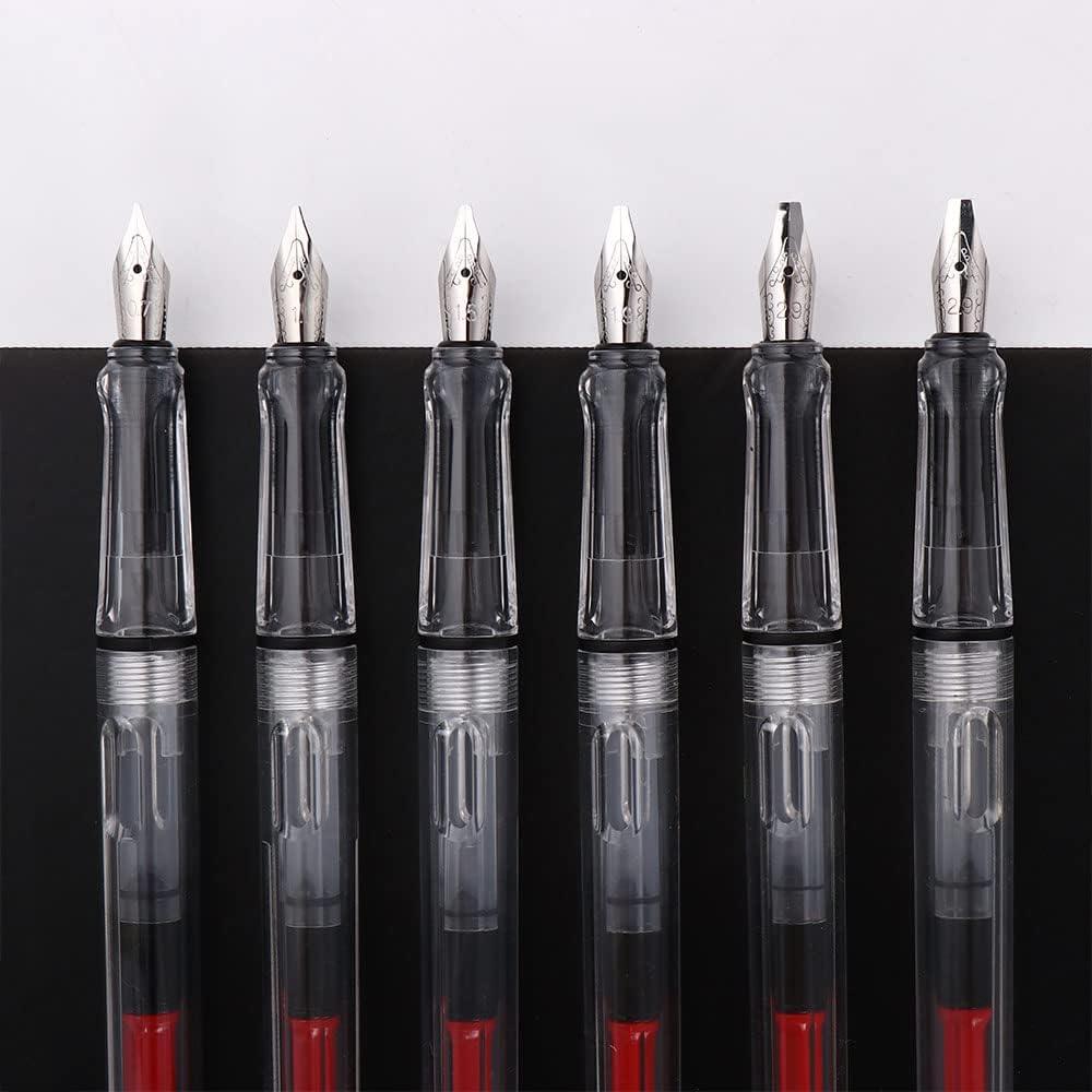 Vctitil 6-Piece Calligraphy Fountain Pen Set - Art Ink Pens with Flower Bodies, Flat Tips, Tibetan & Arabic Letter Designs (0.7mm, 1.1mm, 1.5mm, 1.9mm, 2.5mm, 2.9mm)