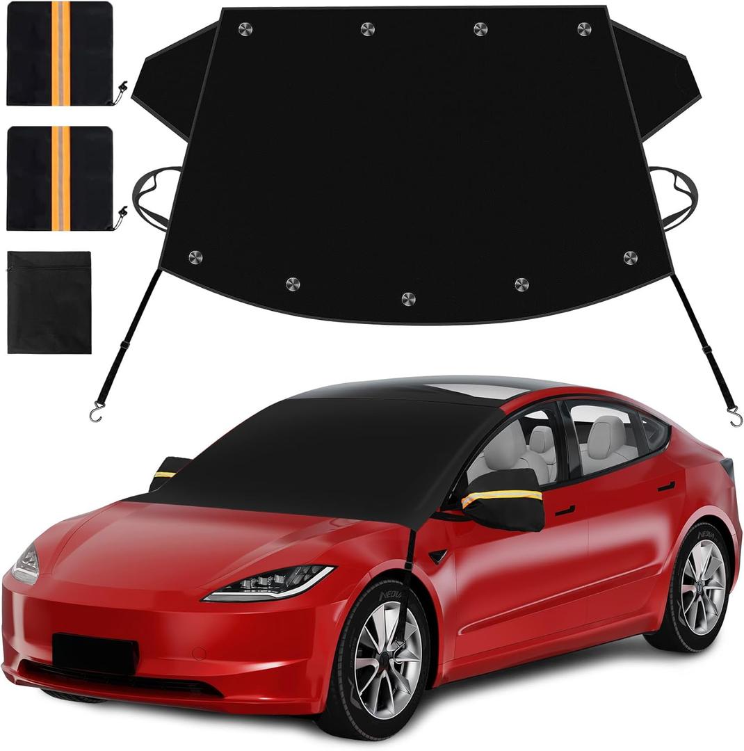 Roberly Car Windshield Cover for Ice and Snow, 600D Windshield Snow Cover with Mini Magnetic Edge, Side Mirror Covers, Winter Frost Hail Snow Protector Cover for Most Cars SUVs Vans(83” x 71”)