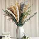 Boho Dried Flower Bouquet Pampas Grass Bouquet with Lavender, Eucalyptus, Wheat & Bunny Tail Rustic Dried Floral Arrangement for Olive Green Decor, Farmhouse Flowers, and Wedding Centerpieces