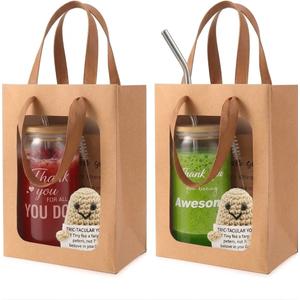 2 Sets Employee Appreciation Gifts Bulk - Includes 16oz Glass Cups with Bamboo Lid, Positive Crochet, Kraft Paper Gift Bags & Straw - Thank You Gifts for Coworkers, Teachers, Staff & Team