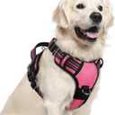Rabbitgoo Dog Harness for Large Dogs, No Pull Pet Vest with 3 Buckles, Adjustable Soft Padded Pet Harness with Easy Control Handle and Reflective Strips, Pink, XL