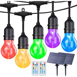 IPStank 96FT Solar Outdoor String Lights with Remote, 30 Shatterproof Edison Bulbs, Dimmable Color Changing Commercial Patio Lights for Cafe, Yard, Garden, Bistro
