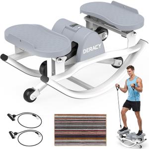 DERACY Upgraded 3D Rocking Stepper, Low-Impact Steppers for Exercise at Home, Stepper Side to Side with 2 Detachable Resistance Bands & Non-Slip Mat
