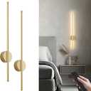 Battery Operated Modern Wall Sconces,Dimmable Wireless Wall Light Set of Two with Remote Control,3 Color Temperatures,Rechargeable LED Wall Sconce for Bedroom,Living Room,Hallway,27.6 Inch,Matte Gold