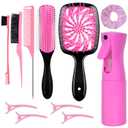 11 Pcs Hair Brush Set, Detangle Hair Brush And Spray Bottle, 3 Pieces Smooth Hairbrush For Toddlers, Suitable For Wet and Dry Hairstyles, Suitable For Adults And Children(Pink)