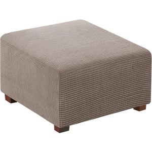 Flamingo P Stretch Ottoman Cover Square Ottoman Slipcovers Furniture Protector Folding Storage Stool Furniture Protector Soft Slipcover with Elastic Bottom (Small Size - Taupe)