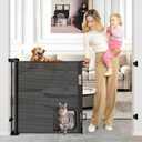 Retractable Baby Gates with Door 55" Wide Retractable Dog Gate with Pet Door Outdoor Retractable Gate for Dogs Mesh Baby Gate Retractable Pet Gate with Cat Door Retractable Child Gates for Doorways