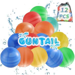 GUNTAIL 12Pcs Reusable Water Balloons,Quick-Fill Water Bombs,Silicone Water Balls For Kids Aged 3-12,Outdoor Water Ball Fights,Summer Party Supplies For Swimming Pools, Beaches,Yards Outdoor Games