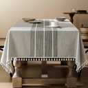 ZeeMart Contrast Linen Table Cloth Rectangle Table Cloths 60x84 Inch Grey, Farmhouse Style Heavy Weight Grey Tablecloth, Water Resistant Burlap Tablecloths