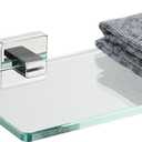 JQK Bathroom Glass Shelf, Floating Tempered Glass Shower Storage 24 by 5 inches, 304 Stainless Steel Polished Chrome Wall Mount, TGS201L24-CH