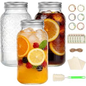 64oz Mason Jars Wide Mouth 3 Pack, Half Gallon Glass Canning Jars with Airtight Lids, Large Glass Containers for Pantry Storage, Fermenting, Pickling, Cold Brew, DIY Projects