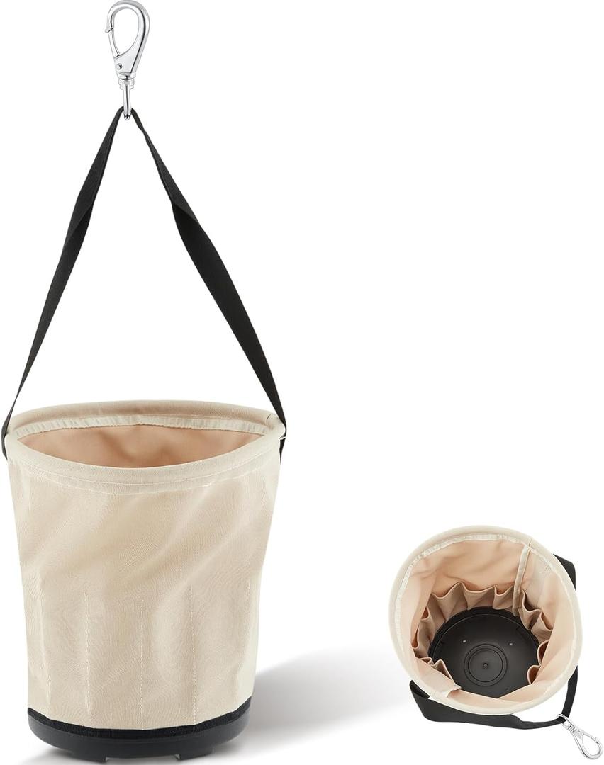 Heavy Duty Tool Canvas Bucket 12 x 12 x 9'' Tapered Wall Bucket Bag with 14 Inner Pockets, Thickened 14 Ounce Canvas, Plastic Bottom High Weight Load Capacity up to 100 Lbs(Unprinted)