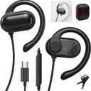 USB C Headphones Over-Ear Buds Hooks Microphone for Sport Running &Volume Control, Fit Small Ears Type C Wired Earbuds for iPhone 16e 16 15 iPad Pro Samsung Fold6 Galaxy S25 S24 S23 Oneplus 12 Pixel 8