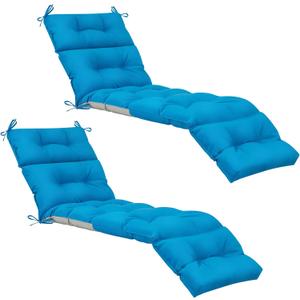 Kigley Chaise Lounge Cushions Outdoor, 75 x 22 x 5 Inches Patio Lounge Chair Cushions, Water-Repellent and Fade-Resistant, Tufted Summer Seasonal Replacement(Solid Color,Light Blue,2 Pcs)