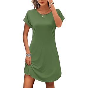 PLOKNRD Fall Dresses Women Casual Summer Mini Beach Sundress Short Sleeve Fit, Army Green, XL