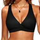 Aqua Eve Women Bikini Top Only Push Up Swimsuit Top Padded Bathing Suit Top for Large Bust (Small, Black)