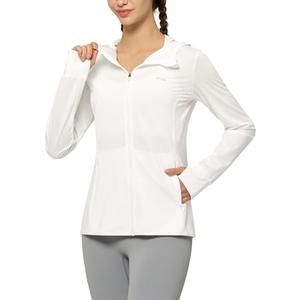 Willit Women's UPF 50+ Sun Protection Shirts UV Long Sleeve Zip Hoodies SPF Lightweight Jacket Hiking Outdoor with Pockets White,Size XXL