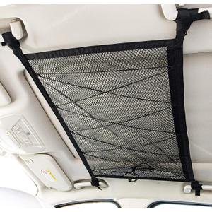Kaskawise Car Ceiling Cargo Net Pocket,31"x21" Adjustable Double-Layer Mesh SUV Roof Organizer Long Trip Ceiling Storage Net, Car Camping Cargo Net for SUV, Van Life Accessories