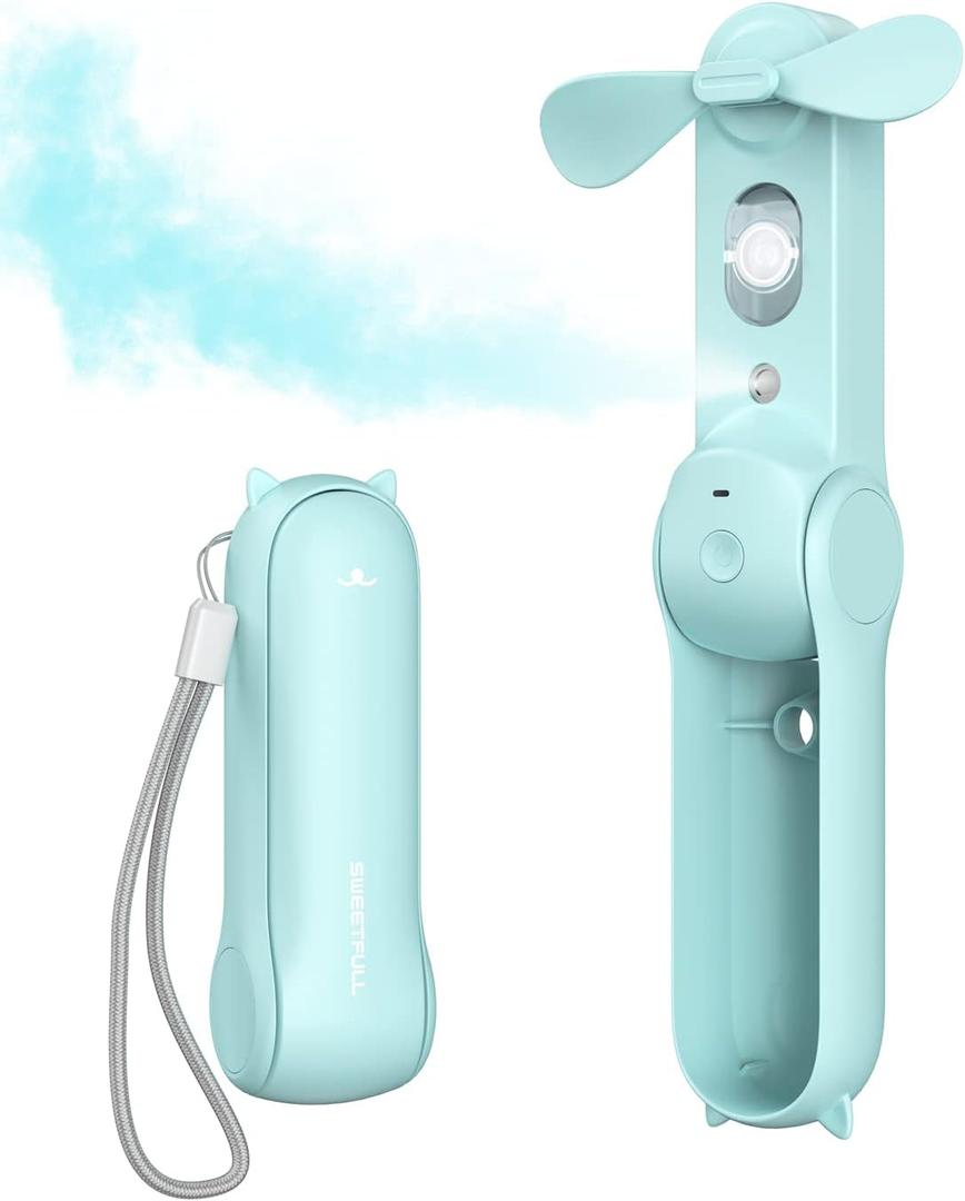 SWEETFULL Portable Misting Fan, Handheld Personal Mister, Rechargeable Mini Spray Water Mist for Kids Women, Travel, Outdoors, Hiking, Camping, Home Office (Blue)