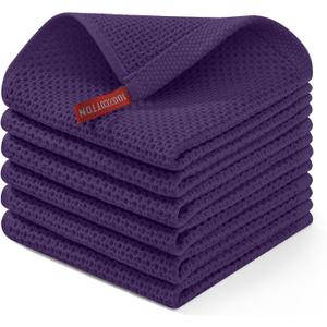 Homaxy 100% Cotton Waffle Weave Kitchen Dish Cloths, Ultra Soft Absorbent Quick Drying Dish Towels, 12 x 12 Inches, 6-Pack, Eggplant