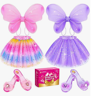 Kids Princess Dress Up Clothes for Little Girls, BIBUTY Pretend Play & Dress Up Princess Costume Set with Princess Shoes Tutu Fairy Wing for Little Girls, Princess Toy Gift for 36 Toddler Little Girl